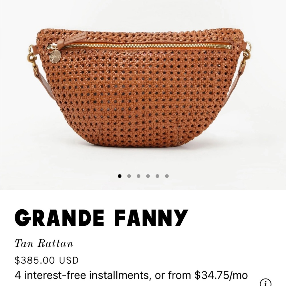 Clare V Tan Rattan Grande Fanny. Green Ciao strap NOT included.